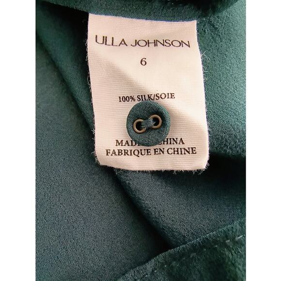 Ulla Johnson Lesli Silk Chiffon Blouse Women's Sz 6 Green Sheer Puff Sleeve Bow - Picture 11 of 14